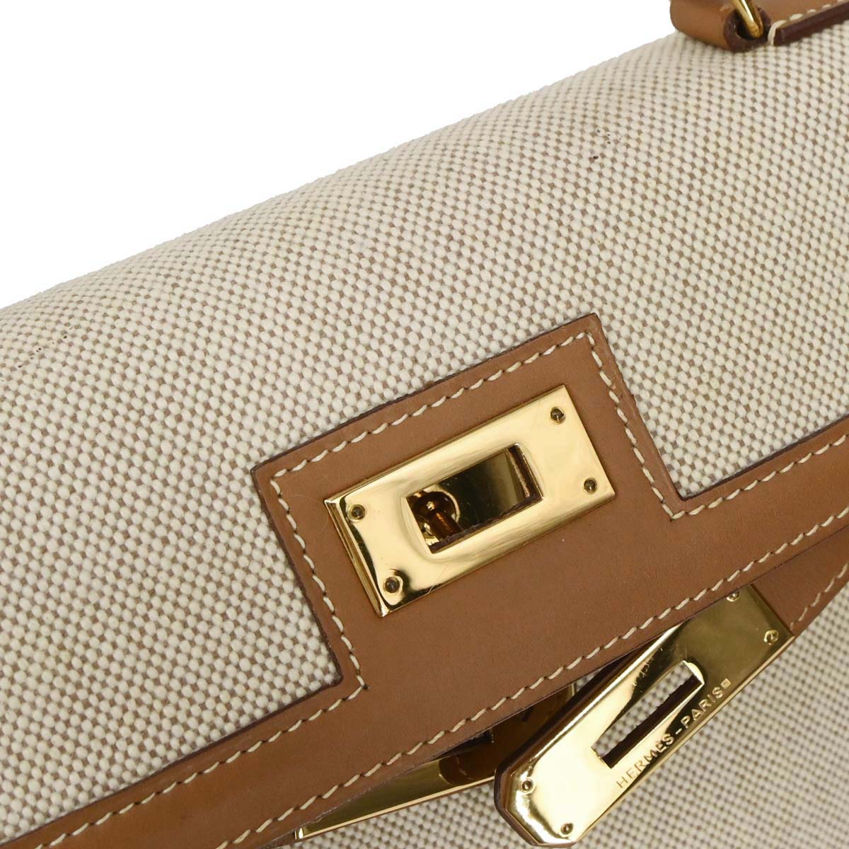 Hermes Beige Natural Toile H Vache Kelly 28 Sellier 2way Shoulder Handbag