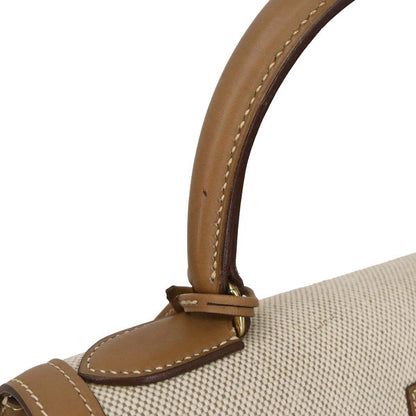 Hermes Beige Natural Toile H Vache Kelly 28 Sellier 2way Shoulder Handbag