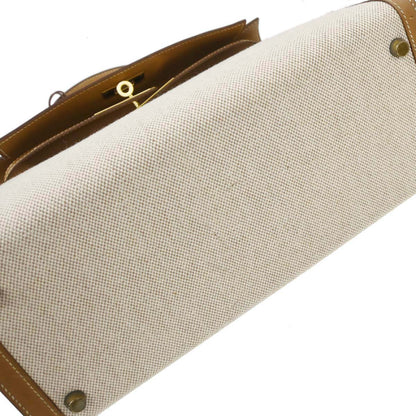 Hermes Beige Natural Toile H Vache Kelly 28 Sellier 2way Shoulder Handbag