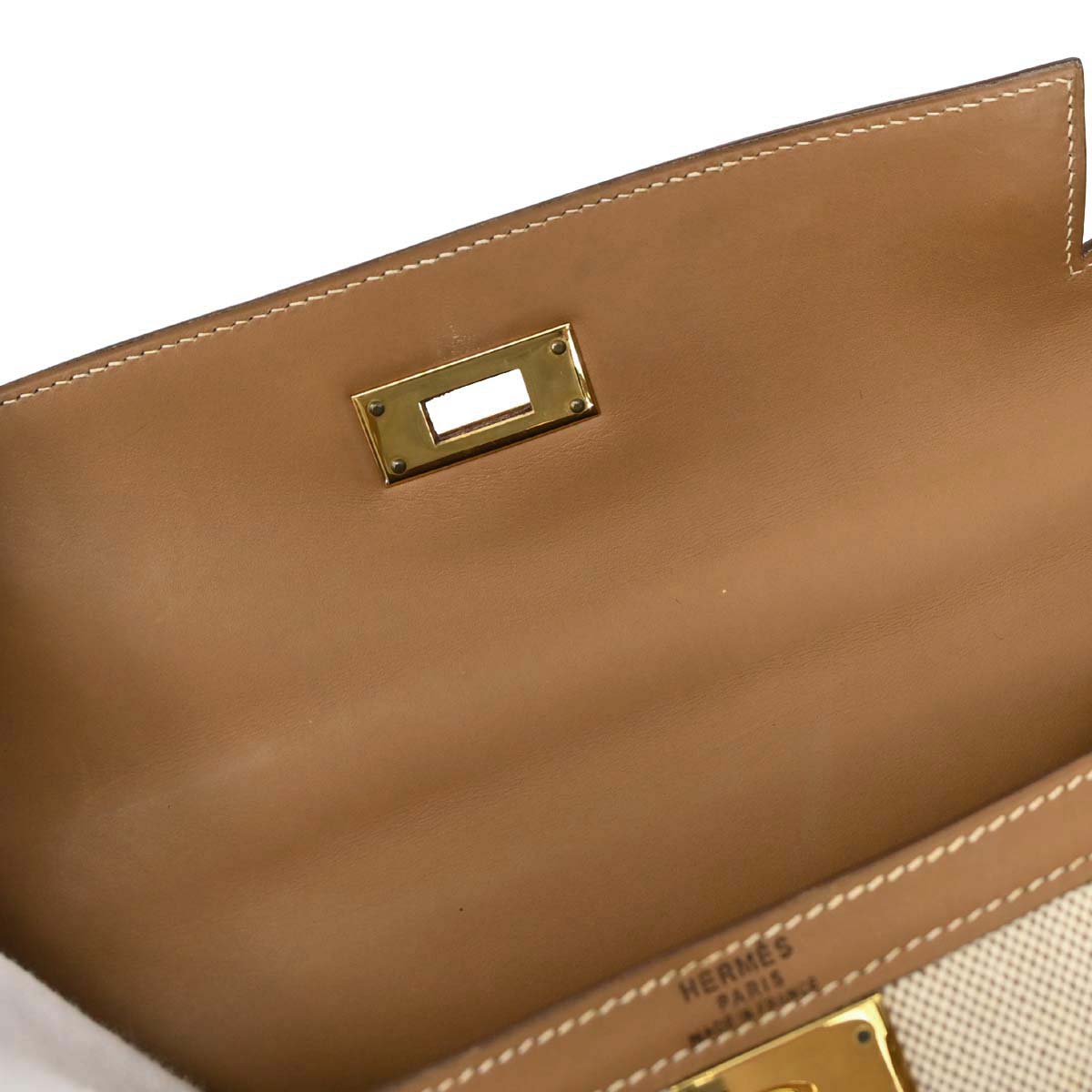 Hermes Beige Natural Toile H Vache Kelly 28 Sellier 2way Shoulder Handbag