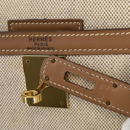 Hermes Beige Natural Toile H Vache Kelly 28 Sellier 2way Shoulder Handbag