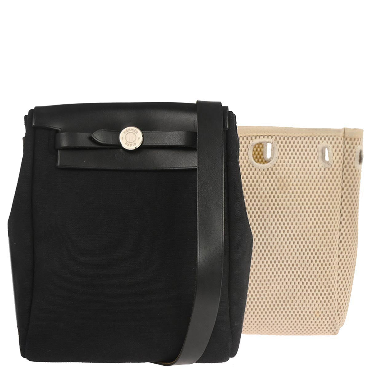 Hermes Black Natural Toile Officier GM Herbag TPM 2 in 1 Shoulder Bag