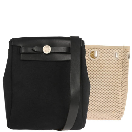 Hermes Black Natural Toile Officier GM Herbag TPM 2 in 1 Shoulder Bag