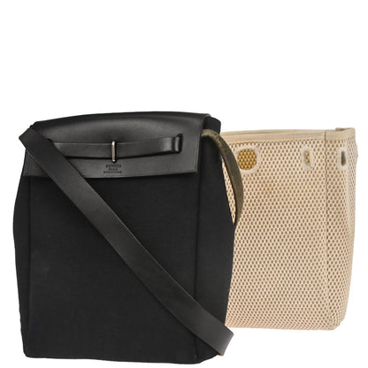 Hermes Black Natural Toile Officier GM Herbag TPM 2 in 1 Shoulder Bag