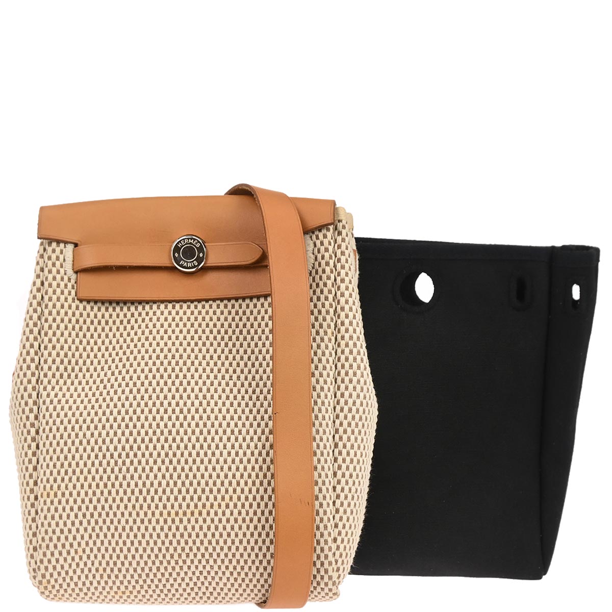 Hermes Black Natural Toile Officier GM Herbag TPM 2 in 1 Shoulder Bag