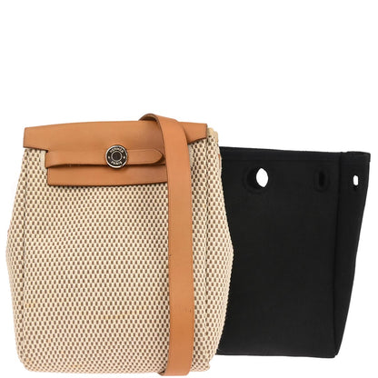 Hermes Black Natural Toile Officier GM Herbag TPM 2 in 1 Shoulder Bag