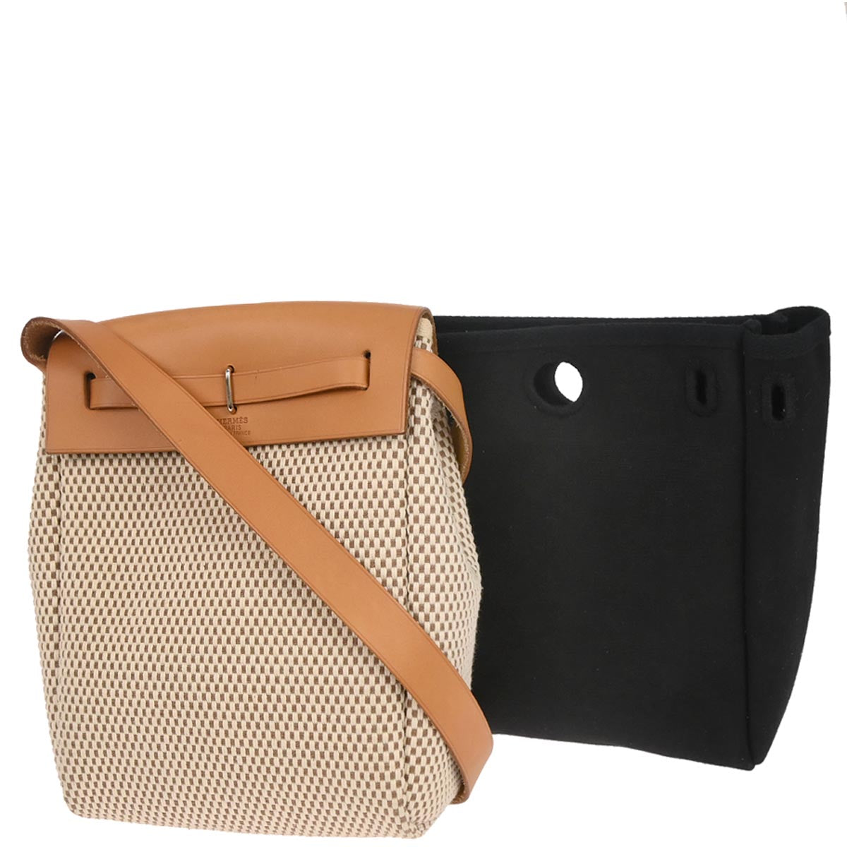 Hermes Black Natural Toile Officier GM Herbag TPM 2 in 1 Shoulder Bag