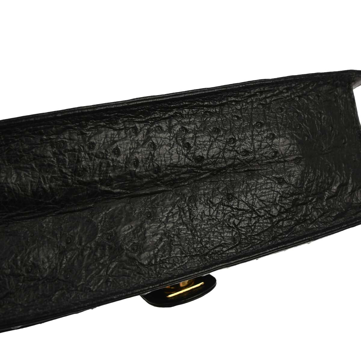 Chanel * 1986-1988 Black Ostrich Pushlock Medium Half Flap Shoulder Bag