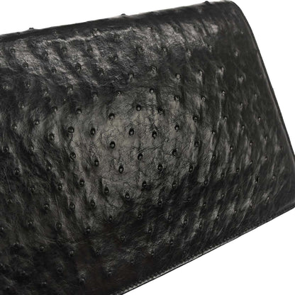 Chanel * 1986-1988 Black Ostrich Pushlock Medium Half Flap Shoulder Bag