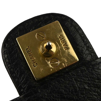 Chanel * 1986-1988 Black Ostrich Pushlock Medium Half Flap Shoulder Bag