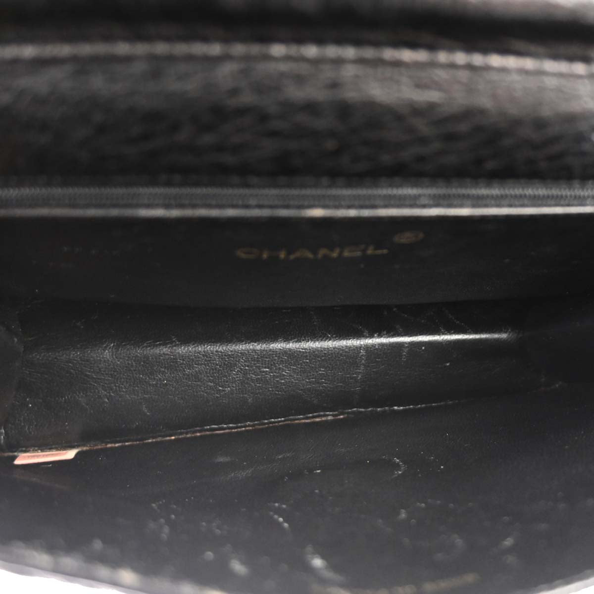 Chanel * 1986-1988 Black Ostrich Pushlock Medium Half Flap Shoulder Bag