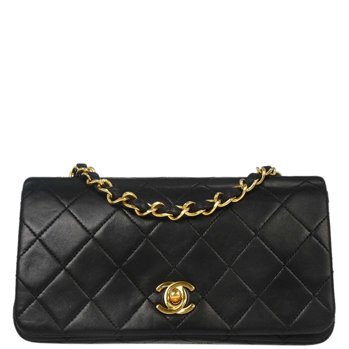 Chanel Black Lambskin Turnlock Mini Full Flap Shoulder Bag
