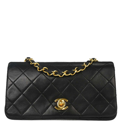 Chanel Black Lambskin Turnlock Mini Full Flap Shoulder Bag