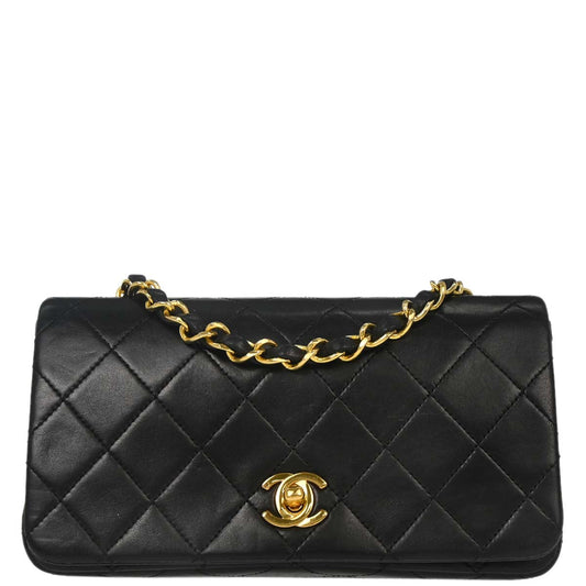 Chanel Black Lambskin Turnlock Mini Full Flap Shoulder Bag