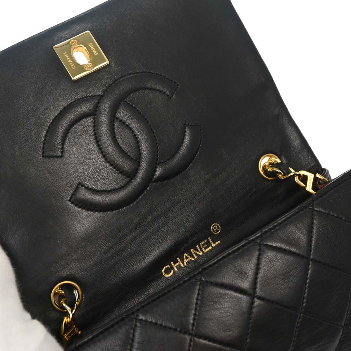 Chanel Black Lambskin Turnlock Mini Full Flap Shoulder Bag