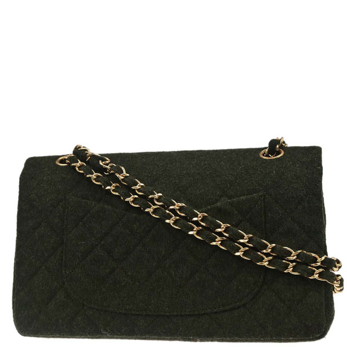 Chanel Moss Green Wool Medium Classic Double Flap Shoulder Bag