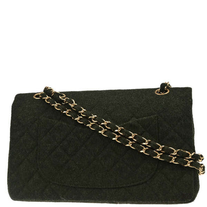 Chanel Moss Green Wool Medium Classic Double Flap Shoulder Bag