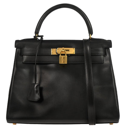 Hermes Black Box Calf Kelly 28 Retourne 2way Shoulder Handbag