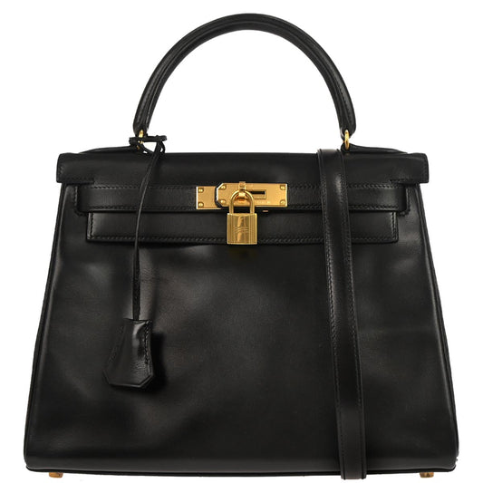 Hermes Black Box Calf Kelly 28 Retourne 2way Shoulder Handbag