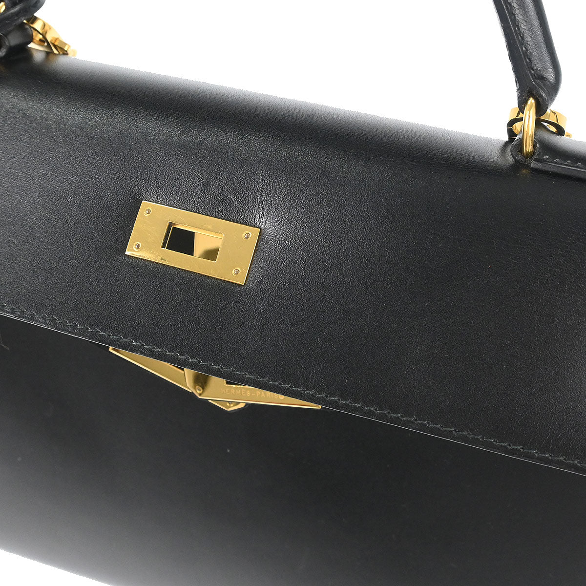 Hermes Black Box Calf Kelly 32 Sellier 2way Shoulder Handbag