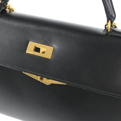 Hermes Black Box Calf Kelly 32 Sellier 2way Shoulder Handbag
