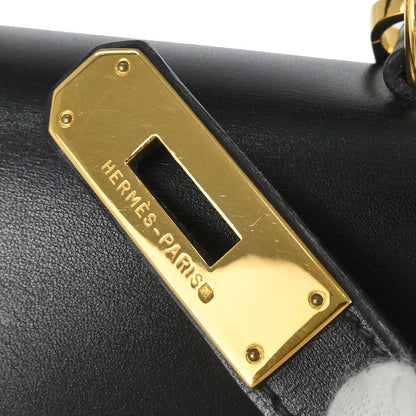 Hermes Black Box Calf Kelly 32 Sellier 2way Shoulder Handbag