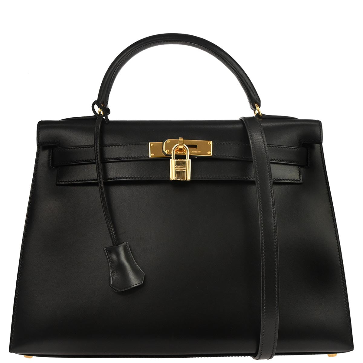 Hermes Black Box Calf Kelly 32 Sellier 2way Shoulder Handbag