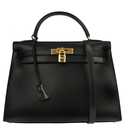 Hermes Black Box Calf Kelly 32 Sellier 2way Shoulder Handbag