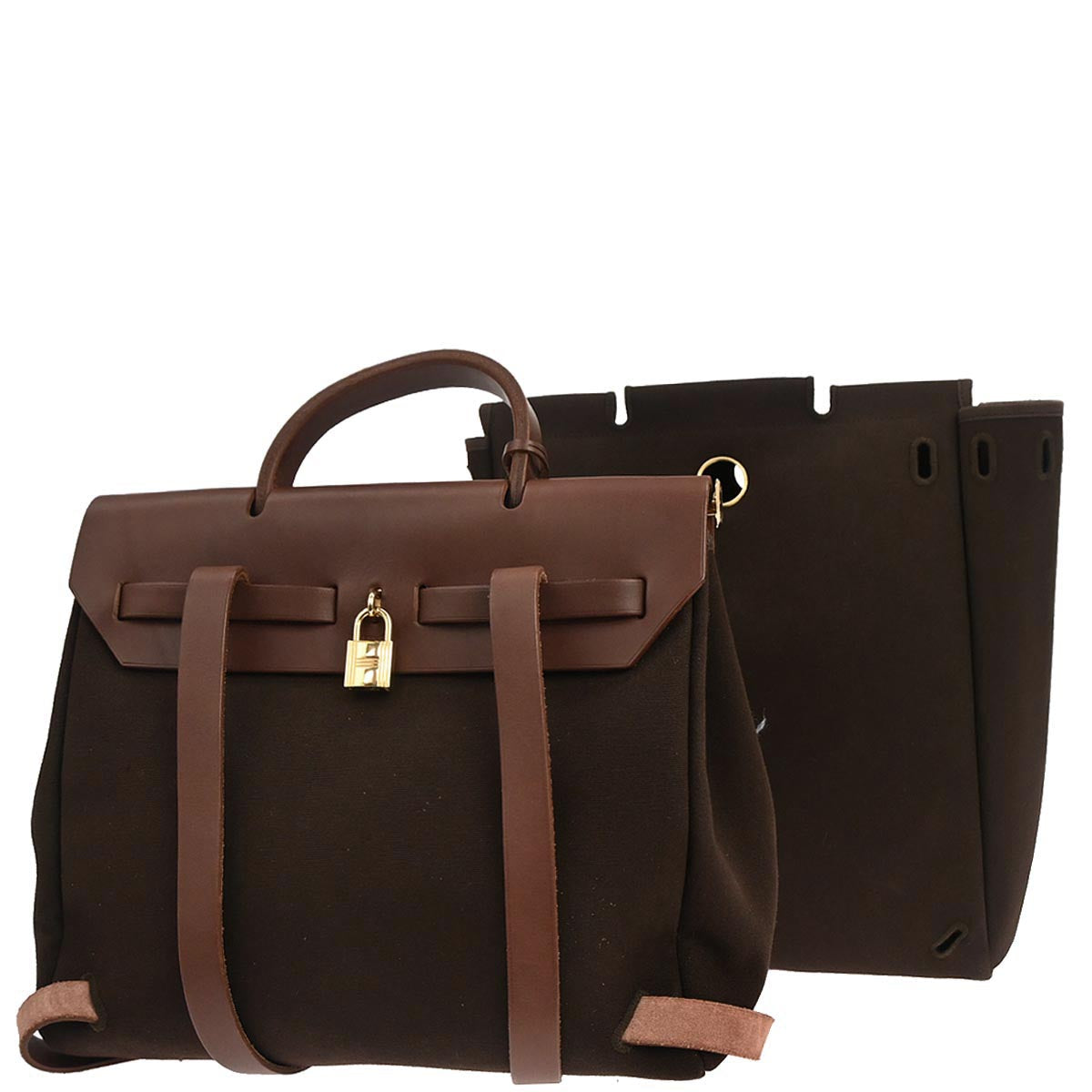 Hermes Brown Toile Officier Herbag a Dos 2 in 1 Backpack