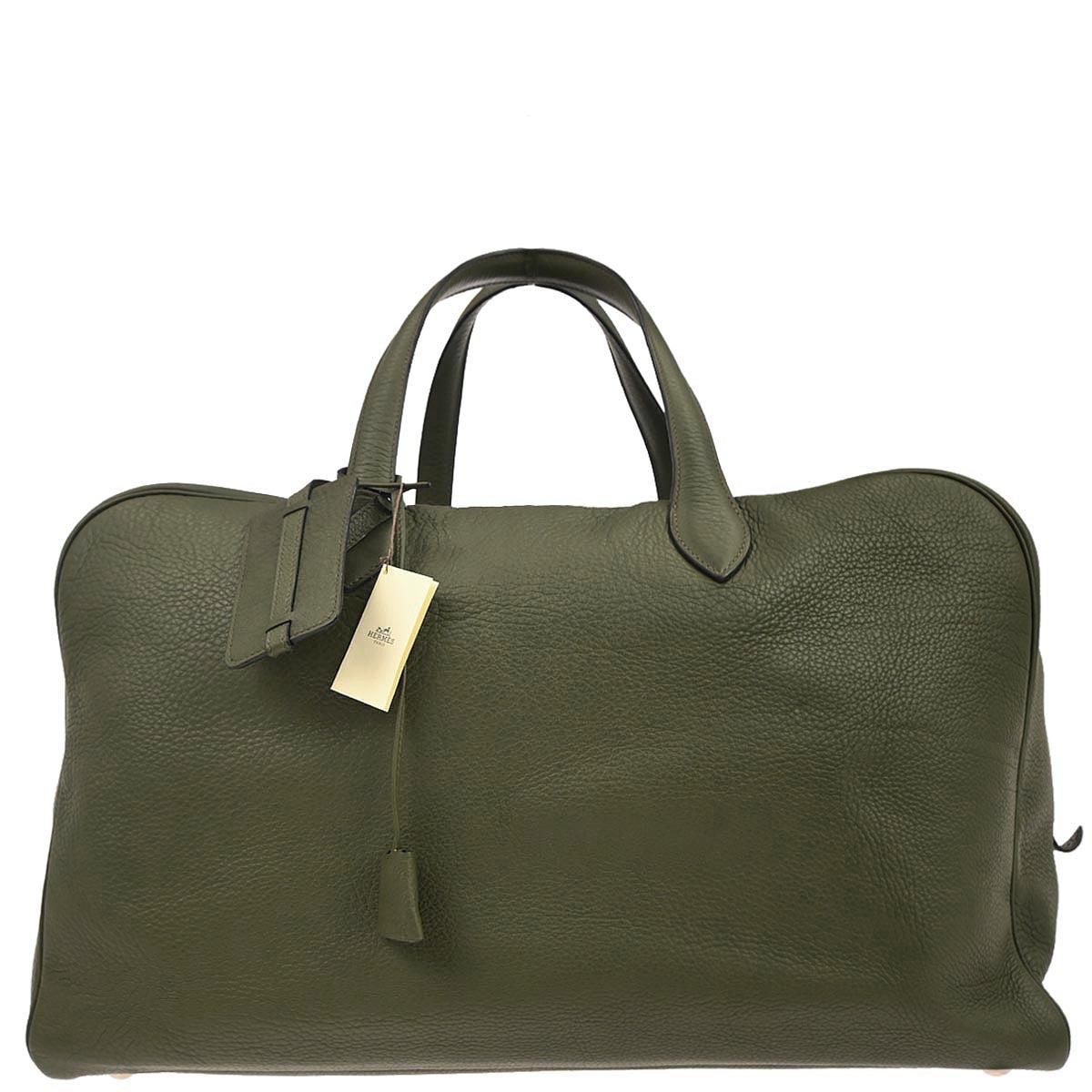 Hermes Olive Green Taurillon Clemence Victoria 50 Travel Handbag