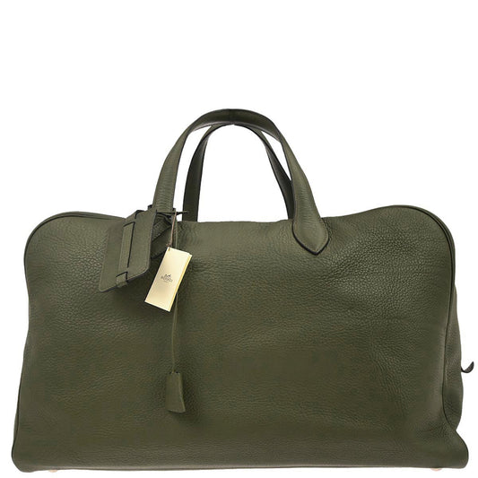 Hermes Olive Green Taurillon Clemence Victoria 50 Travel Handbag