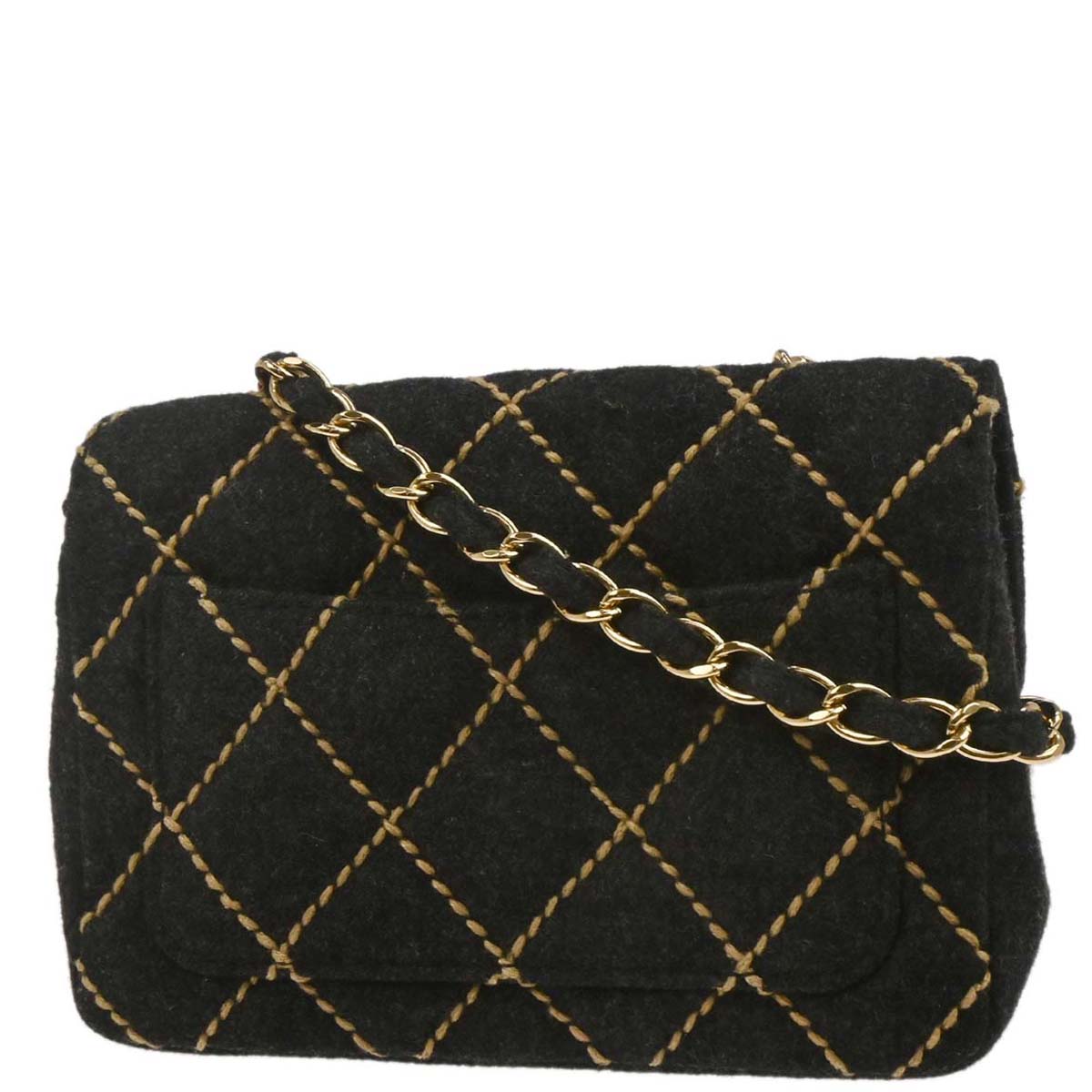 Chanel Gray Wool Wild Stitch Mini Classic Square Flap Shoulder Bag 17