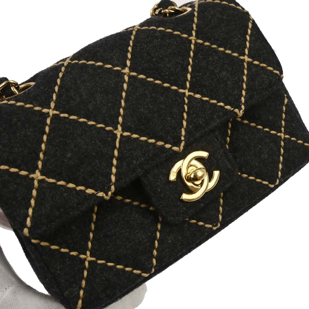 Chanel Gray Wool Wild Stitch Mini Classic Square Flap Shoulder Bag 17