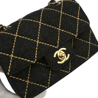 Chanel Gray Wool Wild Stitch Mini Classic Square Flap Shoulder Bag 17