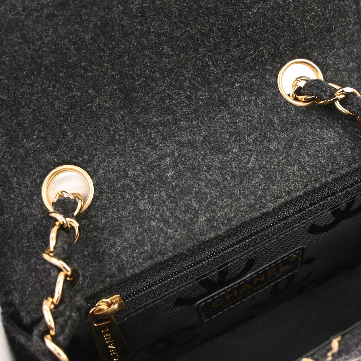 Chanel Gray Wool Wild Stitch Mini Classic Square Flap Shoulder Bag 17