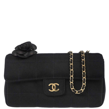 Chanel Black Satin Camellia Choco Bar Shoulder Bag