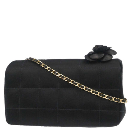 Chanel Black Satin Camellia Choco Bar Shoulder Bag