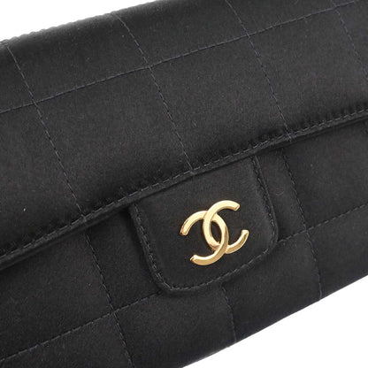 Chanel Black Satin Camellia Choco Bar Shoulder Bag