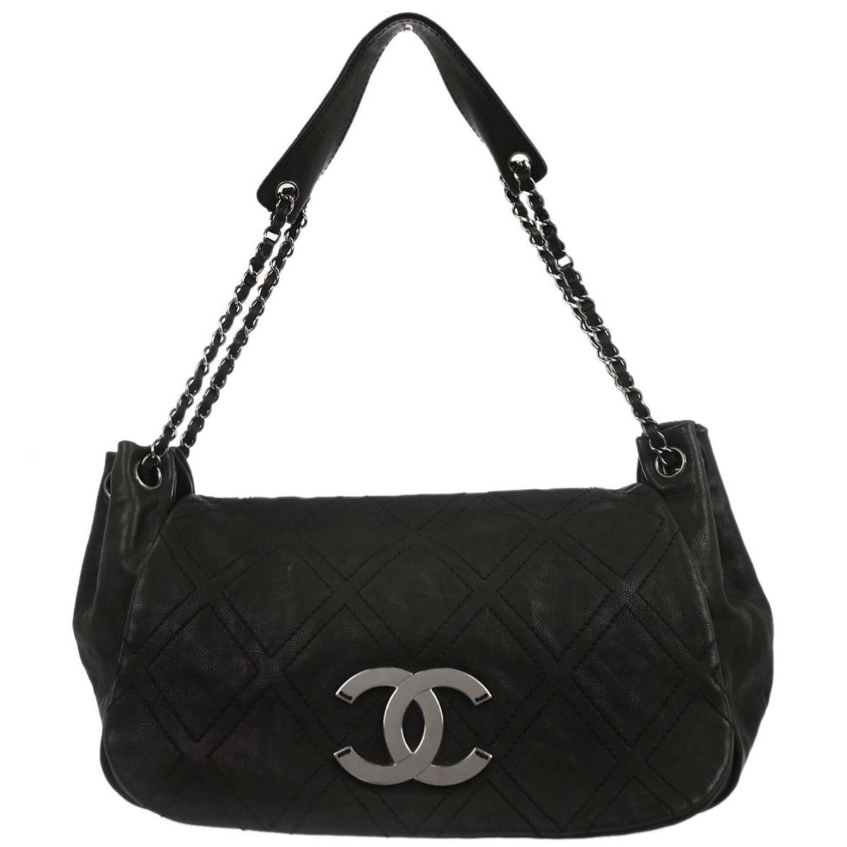 Chanel Black Calfskin Accordion Flap Bag Handbag