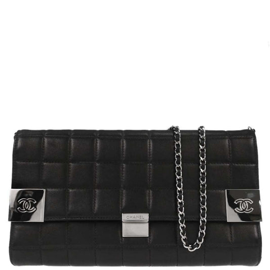 Chanel Black Lambskin Choco Bar Straight Flap Shoulder Bag