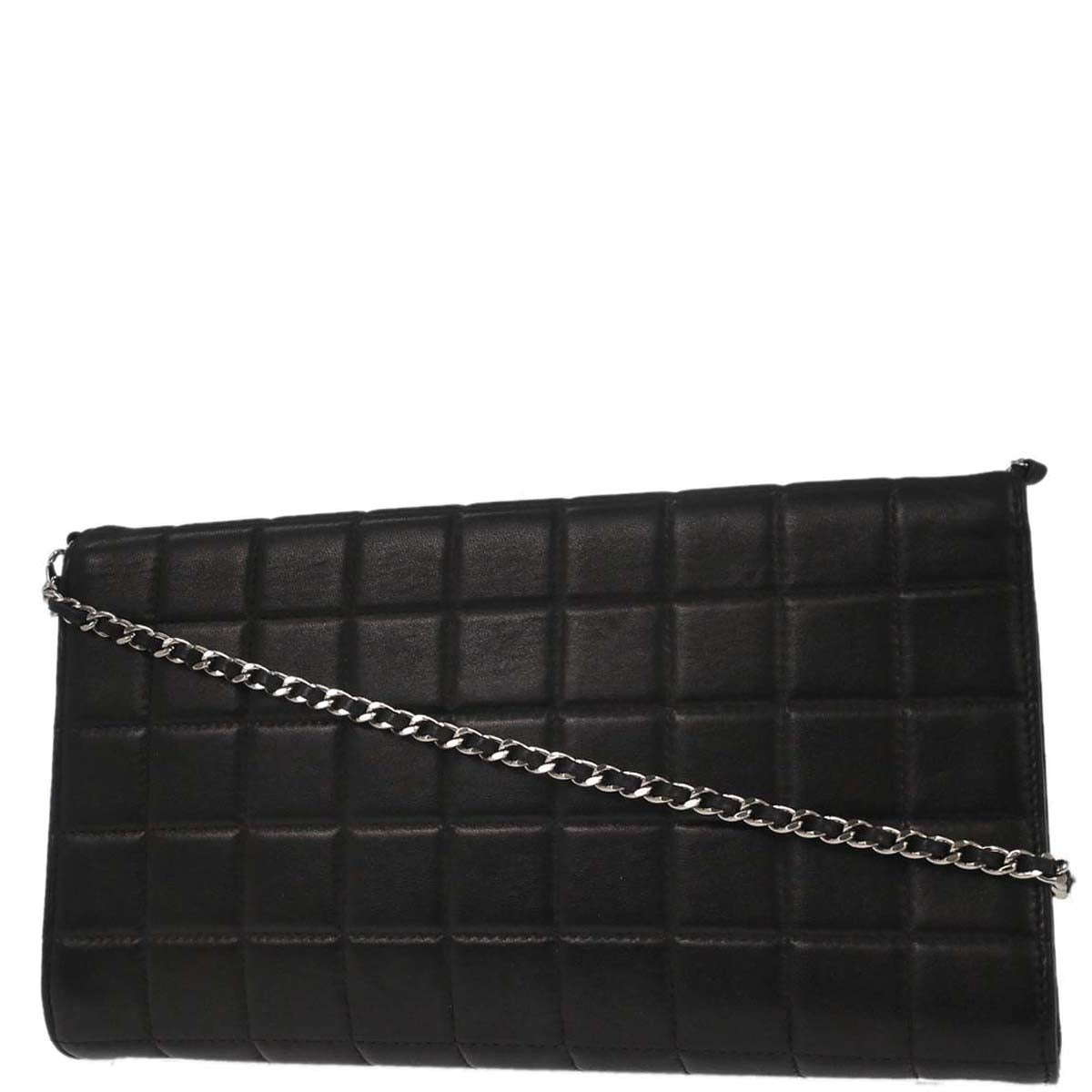 Chanel Black Lambskin Choco Bar Straight Flap Shoulder Bag