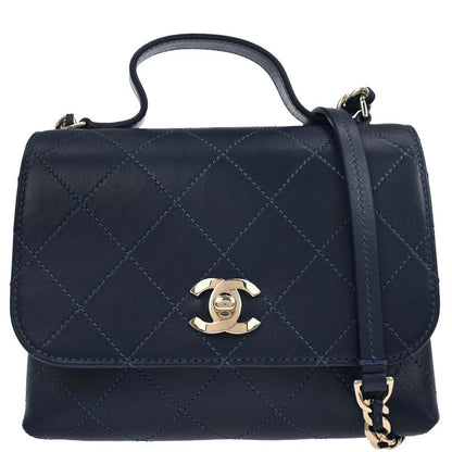 Chanel 2019 Navy Calfskin Top Handle 2way Shoulder Handbag
