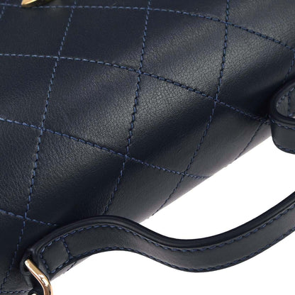Chanel 2019 Navy Calfskin Top Handle 2way Shoulder Handbag