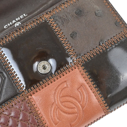 Chanel * Brown Lambskin Calfskin Pony Hair Icon Patchwork Wallet