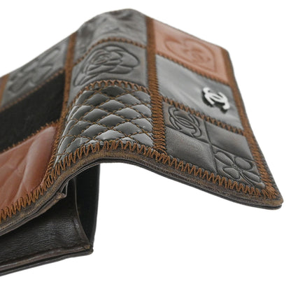 Chanel * Brown Lambskin Calfskin Pony Hair Icon Patchwork Wallet