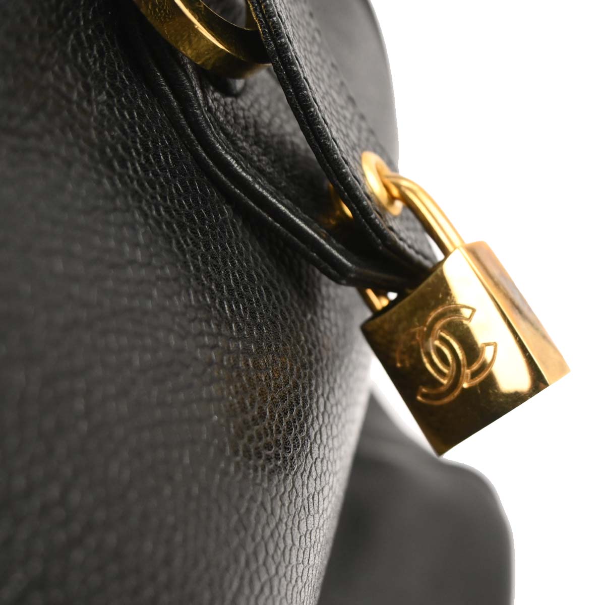 Chanel Black Caviar Skin 2way Shoulder Duffle Handbag