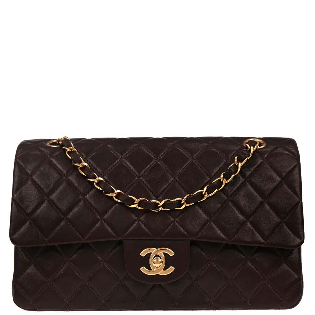 Chanel 2002-2003 Brown Lambskin Medium Classic Double Flap Shoulder Bag