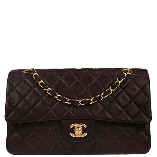 Chanel 2002-2003 Brown Lambskin Medium Classic Double Flap Shoulder Bag