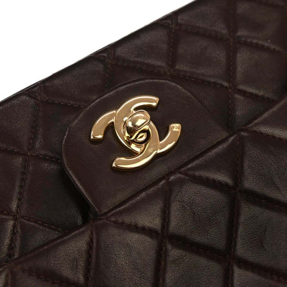 Chanel 2002-2003 Brown Lambskin Medium Classic Double Flap Shoulder Bag