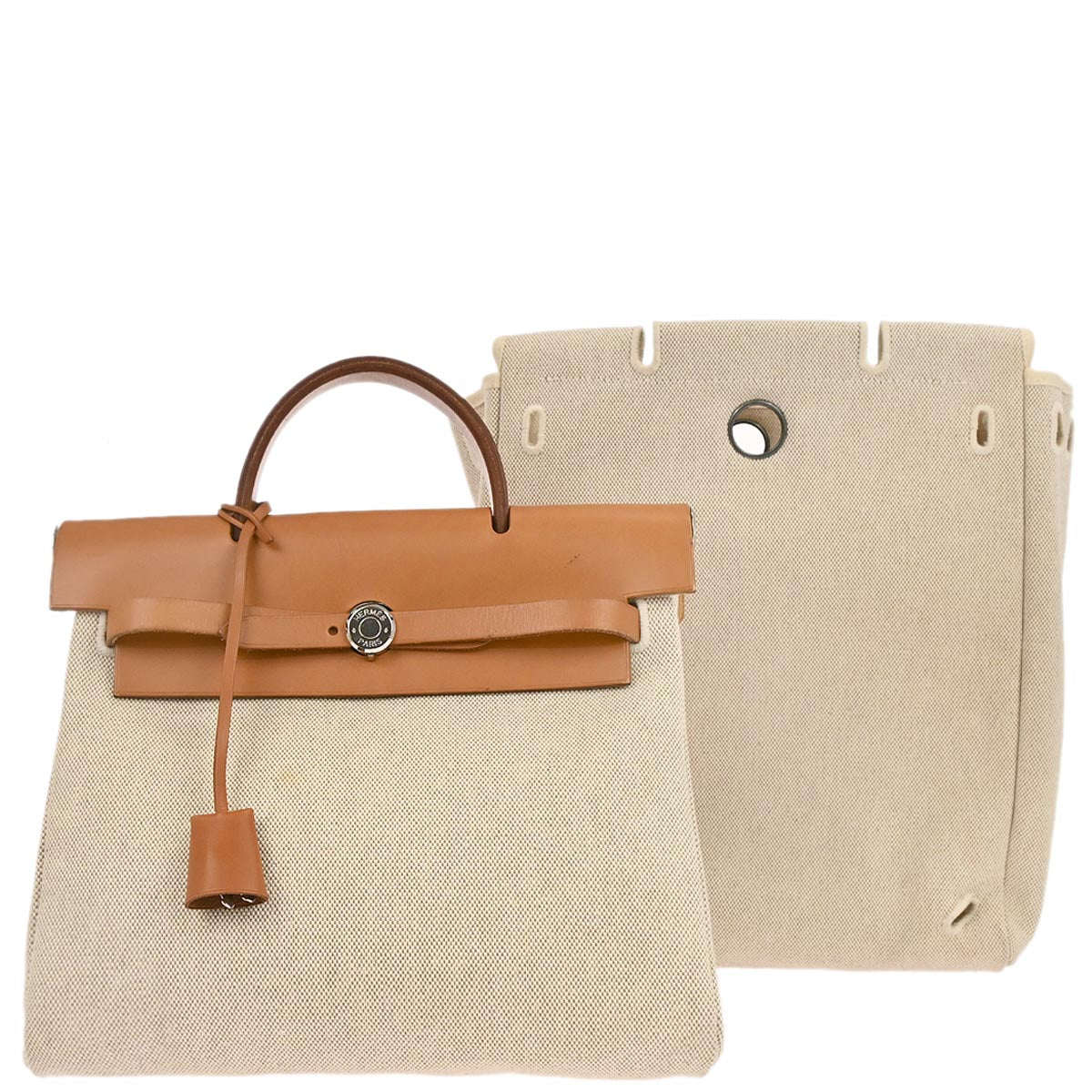 Hermes Natural Toile H Herbag a Dos 2 in 1 Backpack